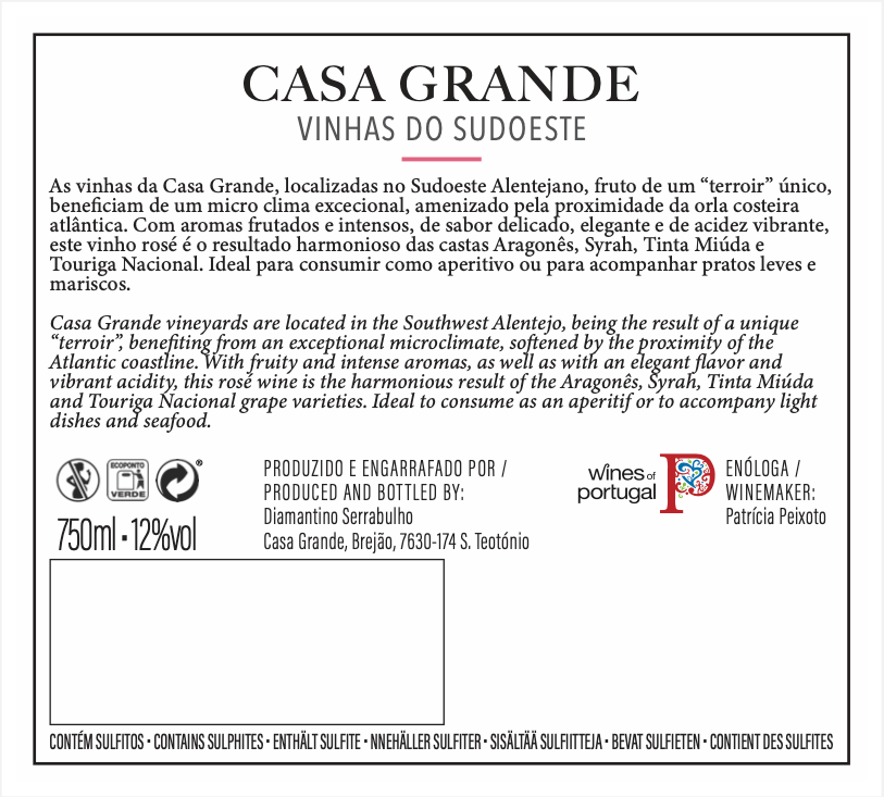 Casa Grande Vinho Rosé Colheita 2021 estilo Provence (6 uni.)