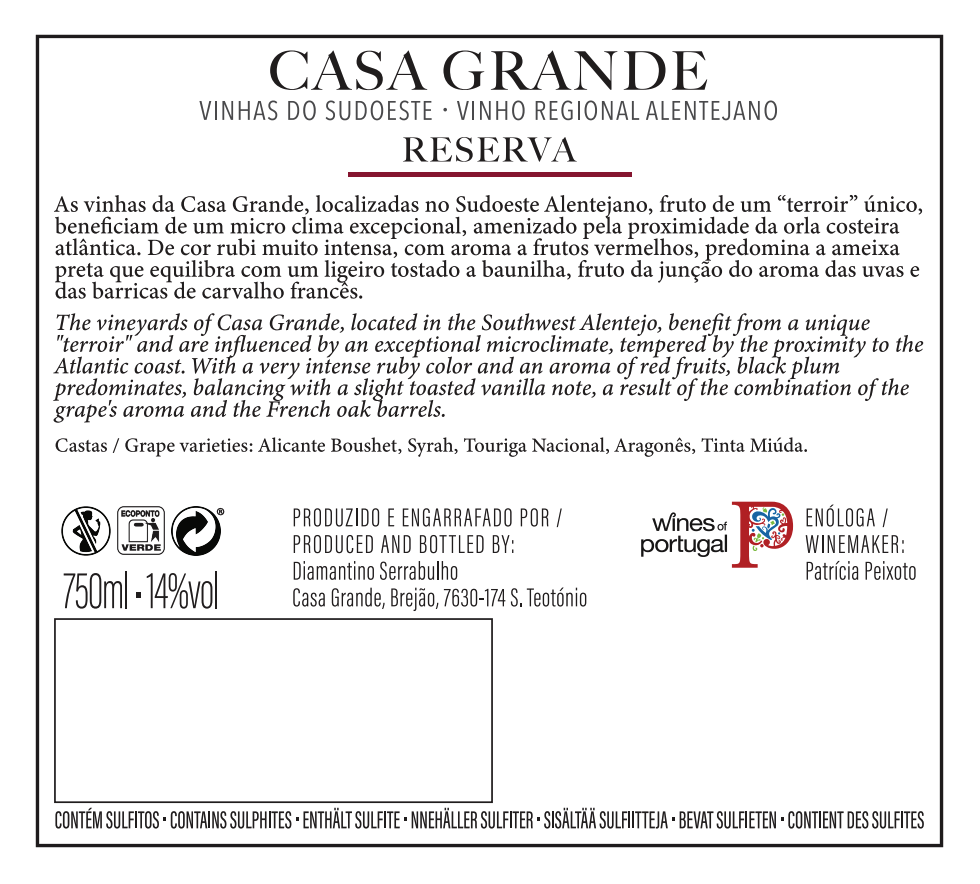Casa Grande Vinho Tinto Reserva 2022 (6 uni.)